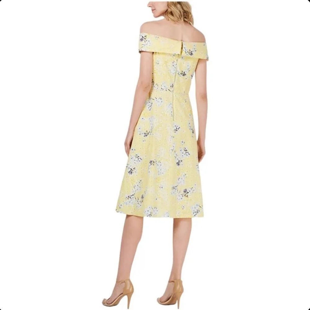 Calvin Klein Yellow Floral Off-Shoulder Midi Dress